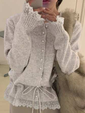 2025 Autumn/Winter Long Sleeve Elegant Distinctive Tie-Waist Cardigan