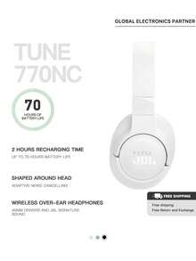 سماعات رأس لاسلكية بلوتوث مع إلغاء الضوضاء من JBL TUNE770NC، سماعات رأس للألعاب مع إلغاء الضوضاء النشط، بطارية تدوم 70 ساعة، متوافقة مع أبل وهواوي - إصدار محسن جديد لإلغاء الضوضاء - أبيض - مشاهدة 1