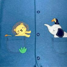 Espevitados Short Baby Blue Jumpsuit Embroidered With Lion And Elephant