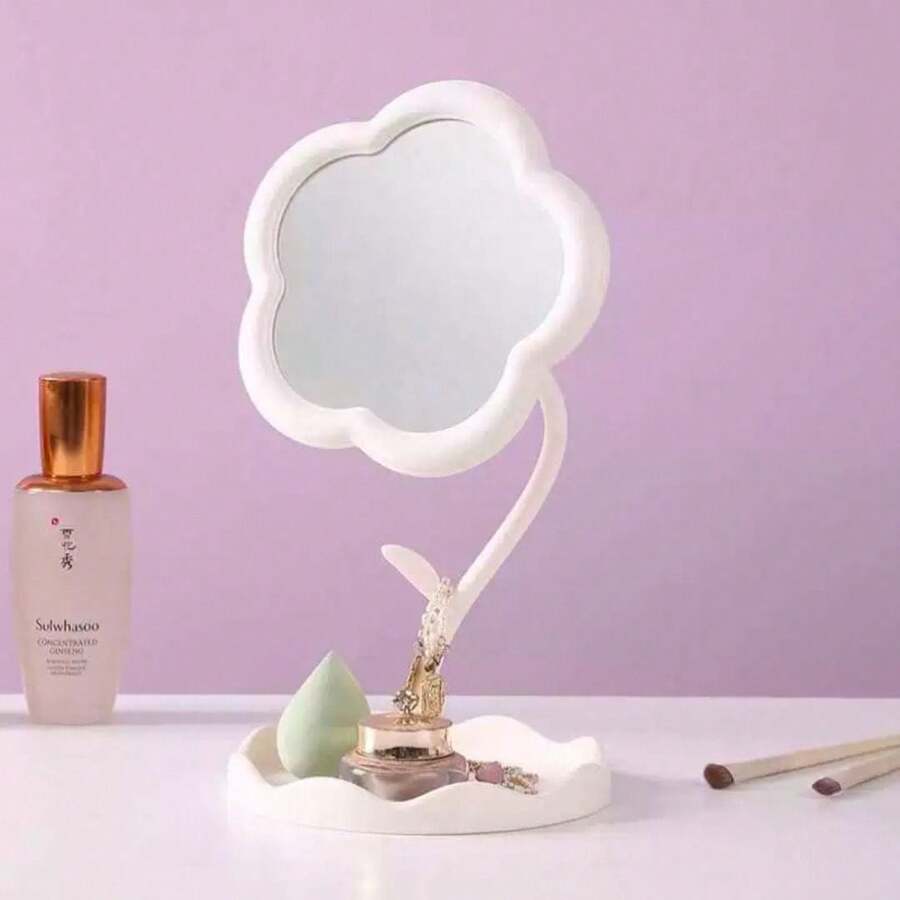 Portable Tabletop Makeup Mirror Flower 30cm In Glass - CÁ TRẮNG LỚN - Xem 1