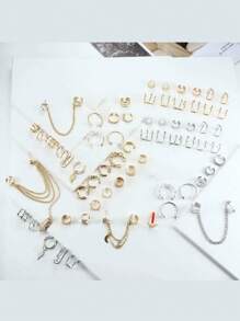 Milacolato 66 Pcs Ear Cuff Earrings For Women Non Piercing, Hypoallergenic Fake Earrings, Silver Clip On Cartilage Earrings For Sensitive Ears, Gold Ear Wrap Earrings For Helix Cartilage, Cross X Double Line Cat Claw Cz Pearl Star Butterfly Ear Cuffs Non Piercing - 彩色 - 查看 6