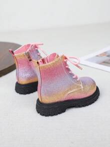 1 Pair Girls Rainbow Glitter Side Zipper Round Toe Thick Sole Cute Fashion Boots, Soft & Comfortable, Suitable For 2-15 Years Old Boys & Girls, Indoor & Outdoor Wear, Versatile For All Seasons And Occasions