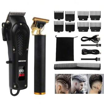 Cortadora de pelo para hombres WEEME - Bicolor negro y dorado, carga rápida, 4 peines ajustables con pantalla LCD, incluye recortadora de cuchilla profesional T, peluquería, opción de moda