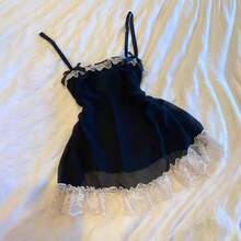 Fashion Polka Dot Pure Desire Style Lace Sweet Girl Style Sling Short Sleeve Sling Waist Dress