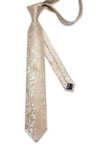 Silk Floral Necktie Set With Tie Clip, Handkerchief & Cufflinks - Champagne Paisley - View 6