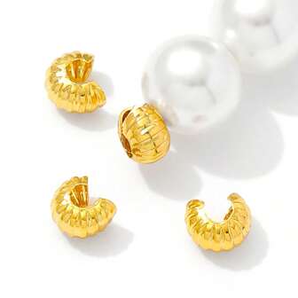 50pcs Crimp Beads Covers 18K Gold Plated Brass Half Round Open Crimp Beads Knot Covers Caps 4mm For DIY Jewelry Makings