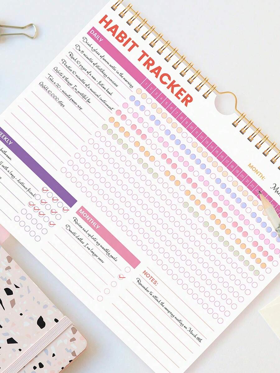 Trees Lịch theo dõi thói quen 12 trang không ghi ngày tháng, gáy xoắn, kích thước 10*8 inch, bao gồm 12 trang với họa tiết cây cối khác nhau, theo dõi thói quen hàng ngày/hàng tuần/hàng tháng để tăng năng suất.