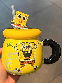 SpongeBob SquarePants كوب سيراميك عالي الجودة معتمد رسميًا مع غطاء - كوب ماء للزوجين/الغرفة المشتركة/العائلة. هذا كوب سيراميك عالي الجودة معتمد رسميًا مناسب للاستخدام المنزلي. يمكن استخدامه كوعاء إفطار أو كوب حليب. تم طباعة جسم الكوب بنمط كرتوني جميل، مقاوم للحرارة، مظهر فاخر، مناسب للرجال والنساء. - متعدد الألوان - مشاهدة 9