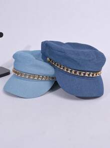 قبعة بيريه مزينة بسلسلة معدنية بطراز قديم مهترئ، قبعة صبي أنيقة عادية، قبعة محبوكة متعددة الاستخدامات مناسبة للخريف/الشتاء للخارج والتنقل والسفر والحفلات والاستخدام اليومي، إكسسوارات الخريف