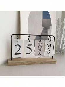 1/2pcs Wooden Desktop Perpetual Calendar - Metal & Wood Month/Date Display, Golden Finish, Reusable Office Decor For Teachers/Students - Classroom Supplies, Farmhouse Decor, Teacher Appreciation Gift, Office Desk Organizer, Rustic Office Accessories, Vintage Calendar, Study Planner - Gold - View 7