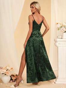 Cowl Spaghetti Straps A-Line Jacquard Satin Maxi Dress