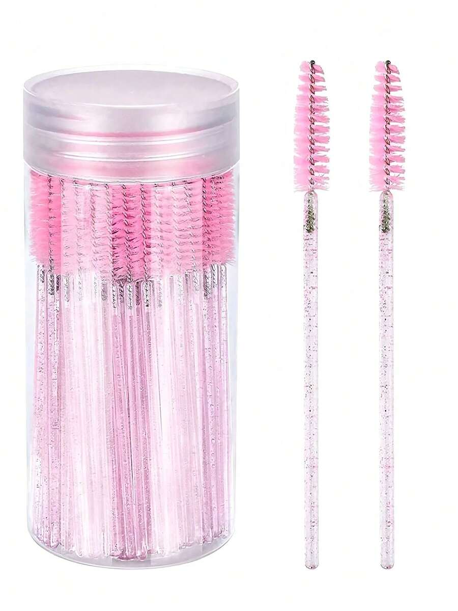 100 支一次性睫毛膏棒、用于睫毛延长的水晶眉刷、粉色睫毛刷（带容器） - 粉色 - 查看 1