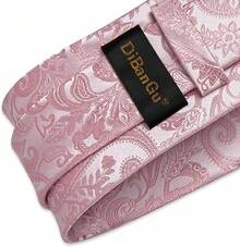 Silk Floral Necktie Set With Tie Clip, Handkerchief & Cufflinks - Blush Pink Paisley - View 4