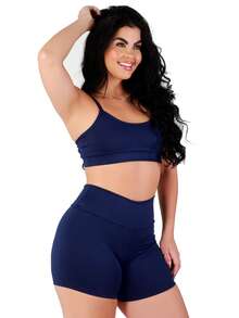 Work Fitness Basic Premium Fitness Set: Top And Bermuda Shorts - 藍色和棕色 - 查看 6