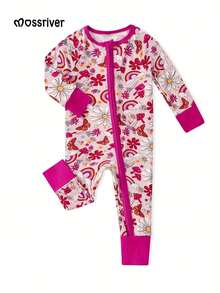 Bamboo Long-Sleeve Baby One-Piece Hand-Drawn Butterfly Rainbow Print - Nhiều màu - Xem 1