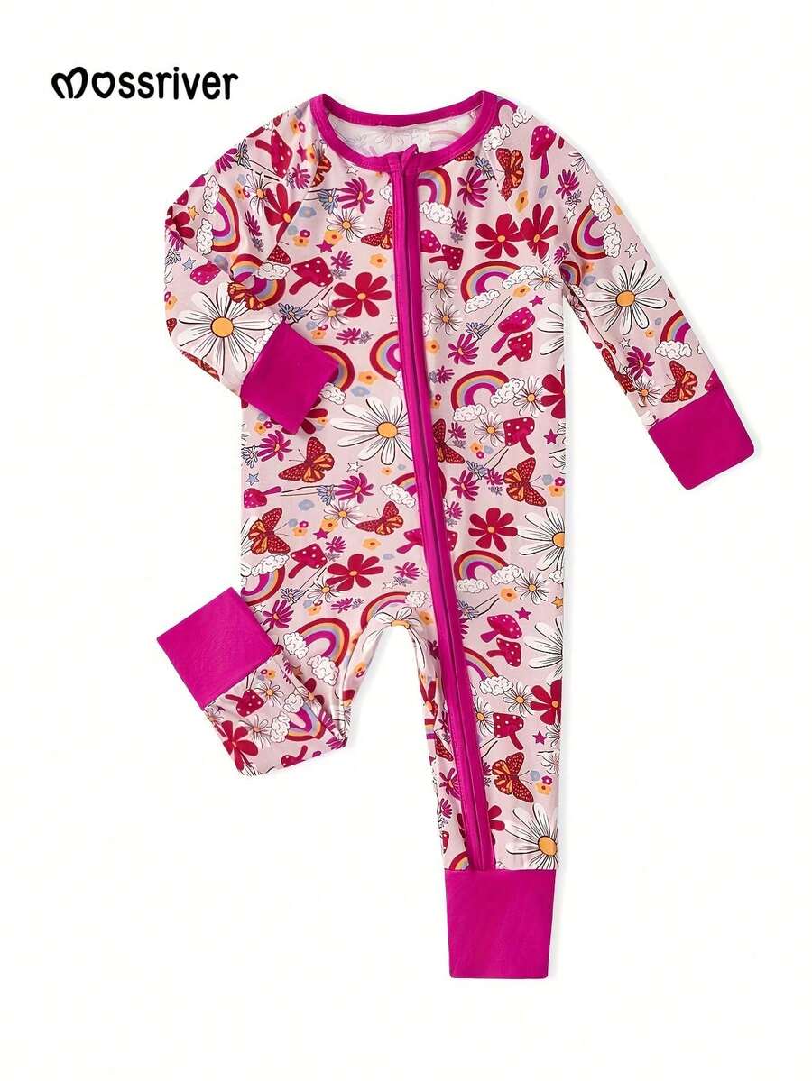 Bamboo Long-Sleeve Baby One-Piece Hand-Drawn Butterfly Rainbow Print - Nhiều màu - Xem 1