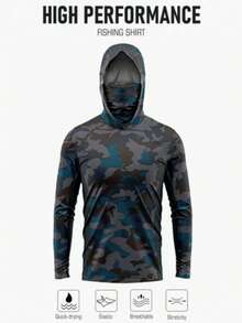 男士钓鱼衬衫，长袖，带帽遮面，钓鱼服 - 深灰色 - 查看 2