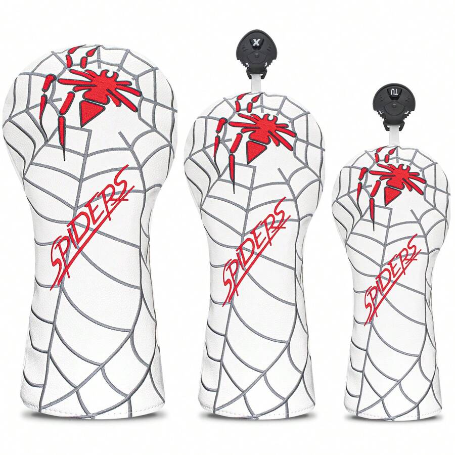 白色高尔夫球杆套 高品质一号木杆套套装 Spider Premium PU 一号木杆球道混合杆高尔夫球杆杆头套。 - 白色 - 查看 1