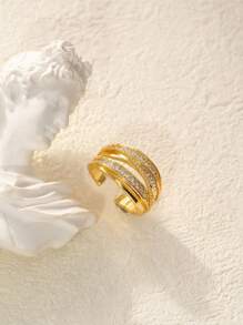 1 buc. Inel deschis multistrat, stil luxos rafinat, încrustat cu zirconiu cubic, accesoriu pentru femei, versatil la modă, potrivit pentru purtare zilnică, întâlniri, reuniuni, petreceri, accentuează farmecul, cadou pentru femei, cadou pentru prietenă, cadou de ziua de naștere, cadou de Crăciun.