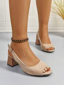 女士米色高跟凉鞋，喷漆粗跟，时尚露趾粗跟凉鞋，舒适仙女风格，百搭夏季户外穿着，系带米色高跟凉鞋，适合连衣裙、旗袍