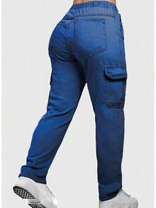 Women's Cargo Pants, Street Style, Versatile And Comfortable - 深色水洗藍 - 查看 1