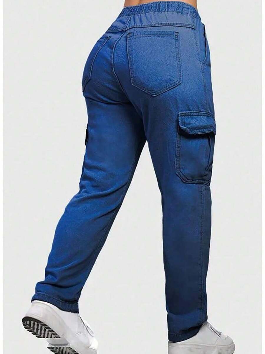 Women's Cargo Pants, Street Style, Versatile And Comfortable - 深色水洗藍 - 查看 1