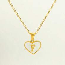 1pc Personalized Heart-Shaped White Shell Initial Necklace Stainless Steel Non Tarnish Women Letter Necklace