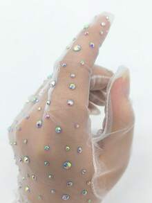 1 双闪亮优雅涤纶（涤纶）水钻轻质透气印花薄雪纺手套，适合成熟、婚礼、节日、派对、四季穿着万圣节情人节 - A - 查看 8