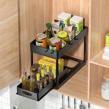 Sink-Under Storage Rack 2-Piece Set, Two-Tier Kitchen Cabinet Storage Rack, Double-Layer Sliding Cabinet Basket Storage Drawer, Multi-Functional Bathroom Collection Basket In Black, Suitable For Bathroom And Kitchen Countertop Storage Rack, Comes With 8 Hooks And 4 Baskets - 2 Black - View 7