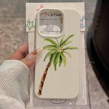 1 pieza Funda de teléfono con diseño de árbol de coco de material TPU para verano, compatible con iPhone/teléfonos, versión internacional, no la versión nacional - Blanco - Ver 3