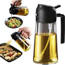 16oz\/470ml Olive Oil Dispenser - 2 In 1 Olive Oil Spray Bottle Cooking, Kitchen Tools, Fryer, Salad, And BBQ - Black