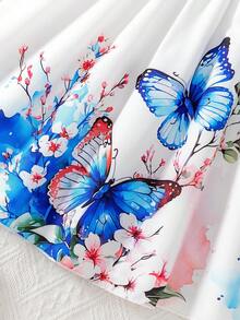 Váy suông chữ A trễ vai nhún bèo thời trang cho bé gái, thích hợp mặc hàng ngày, ở nhà, ngoài trời, mùa hè - Xanh và trắng - Xem 9