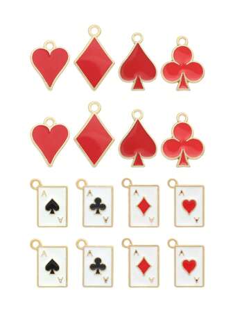 16 件隨機撲克圖案鋅合金 Diy 吊墜,適合手工製作手鍊、項鍊、耳環等,適合女士日常佩戴