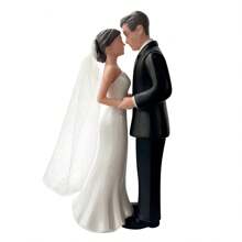 Elegant Bride & Groom Wedding Cake Topper With Veil 4.3" - Anniversary, Bridal Shower, Engagement Party Decoration