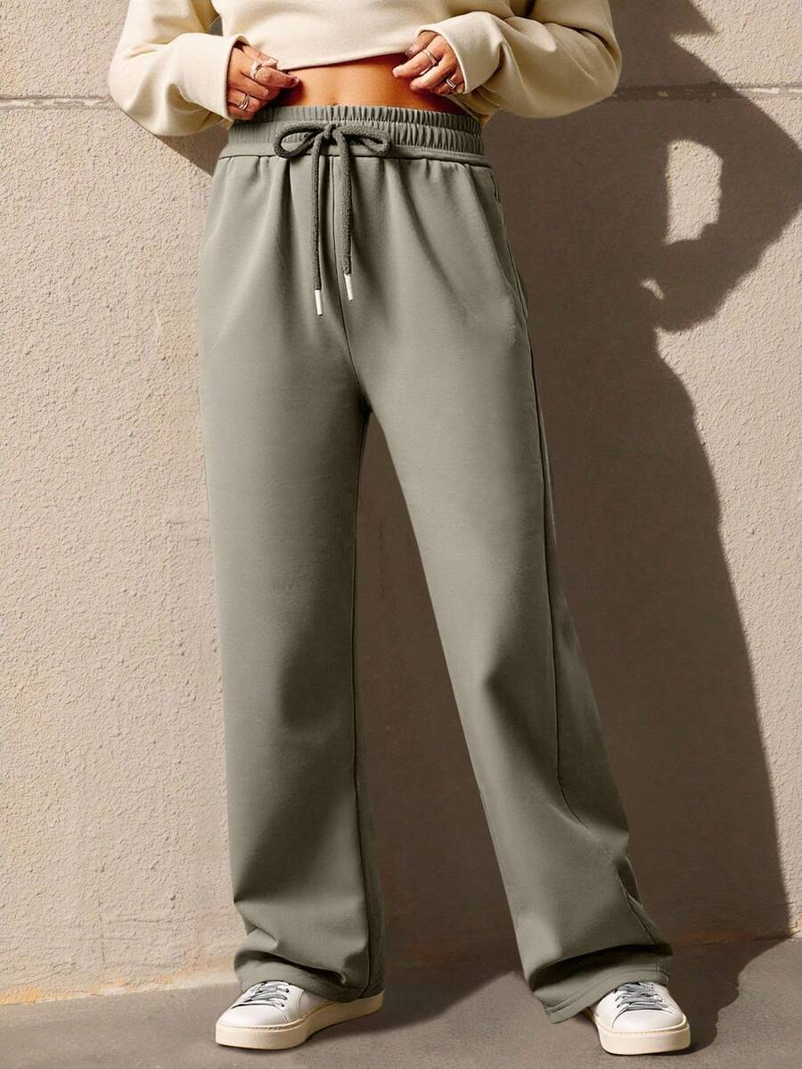 Pants Deportivo Para Mujer Pierna Ancha Corte Wide Leg - Verde - Ver 1