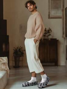 Men's Fluffy Slippers, Gray Plush House Slippers, Machine Washable