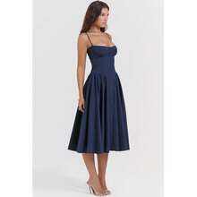 French Vintage Long Dresses With Halter - 藏蓝色 - 查看 8