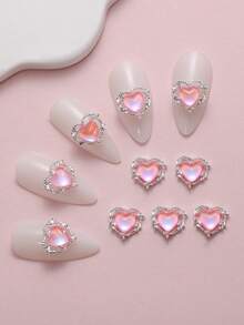 10 piezas de encantos de uñas de plata con forma de corazón, gemas de uñas de aleación 3D, joyería de arte de uñas con forma de corazón de metal, para suministros de manicura con estilo Y2K