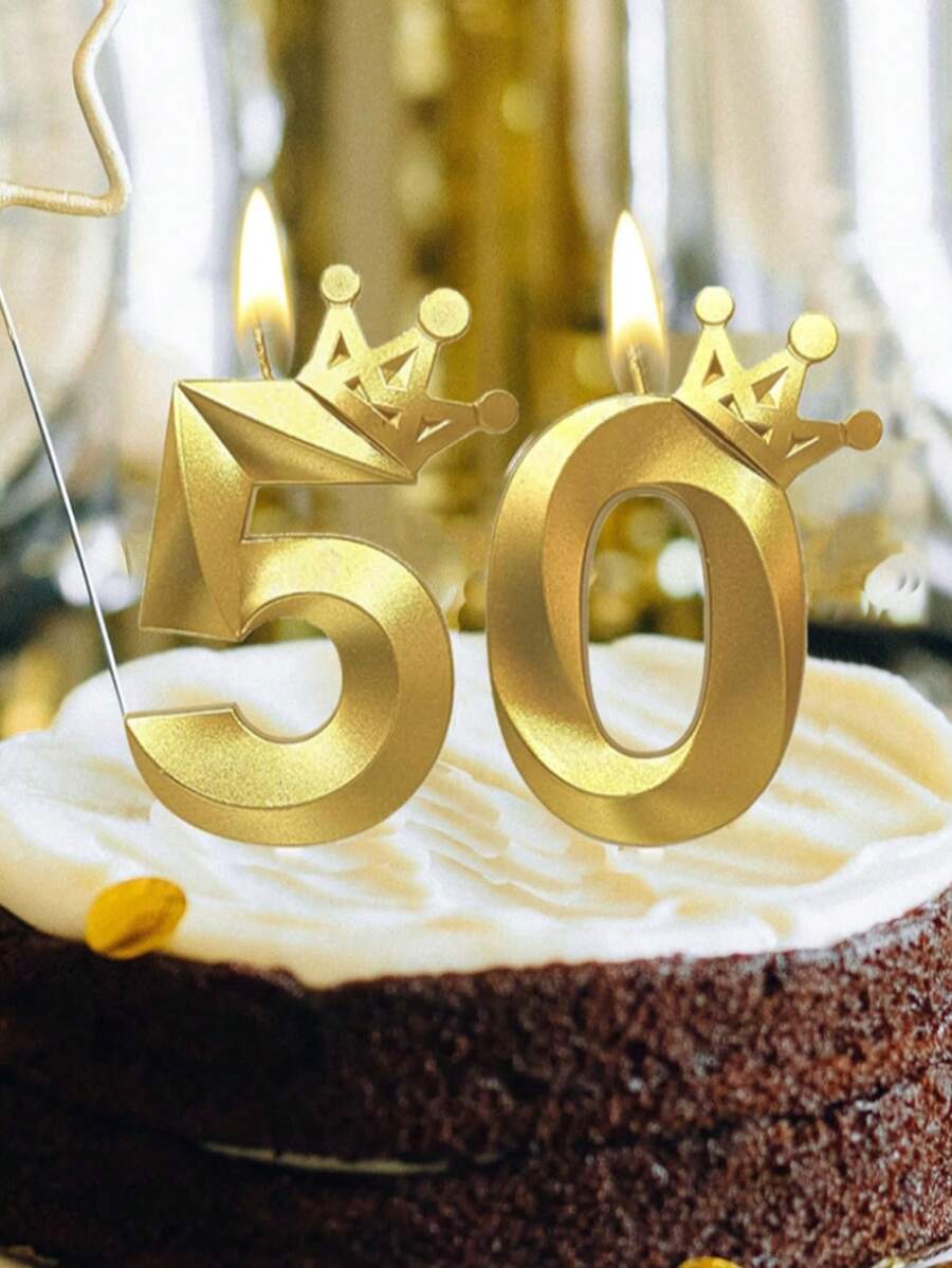 Latest Gold Shell Crown Numbered 0-9 Birthday Anniversary Party Cake Decorative Candles - Gold - View 1