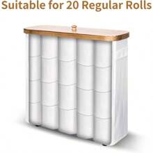 Bamboo Lid Toilet Paper Storage 35L Capacity For 20 Regular Rolls, Stylish Bathroom Organizer Cabinet - Enhance Your Bathroom Storage Space