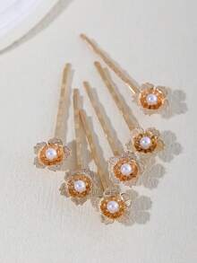 6个简约合金花叶发夹，可爱发饰，适合婚礼、日常、派对、生日、夏季、海滩等场合。 - 金色 - 查看 7