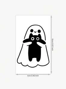 1 buc tatuaj temporar de Halloween cu o fantomă drăguță, îmbrățișând pisică, impermeabil și rezistent la transpirație, potrivit pentru oameni, poate dura 1-3 zile