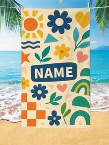 1 件 26*18 英寸定制沙滩巾，带有魔法、太空、糖果、运动、自然、海洋图案，以独特字体印有个性化名称，适合夏季旅行、海滩旅行、日光浴、防风 - 彩色 - 查看 9