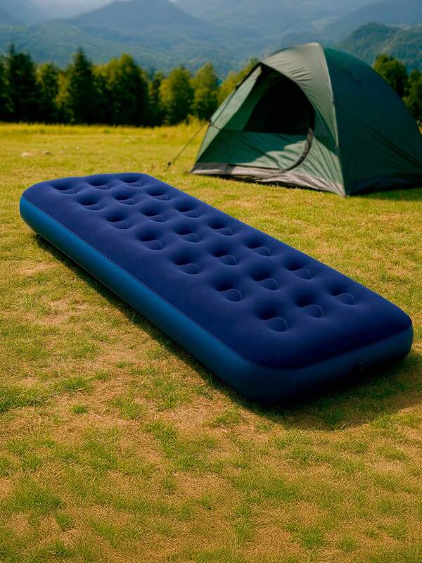 Colchón inflable individual tamaño compacto 195x75 cm, cama de aire portátil para camping, descanso en casa o viajes, superficie flocada, ligera y resistente, diseño ergonómico sin bomba integrada