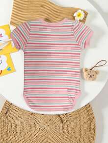 Body de bebé con rayas pastel multicolor. Suave, cómodo y con un estilo dulce y moderno para el día a día. - Rosa - Ver 2