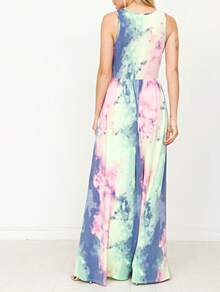 Retro Boho Woven Floral Pink Yellow Maxi Surplice Wrap Sah Dress Front Tie Flutter Sleeve - 粉紅色紮染 - 查看 3