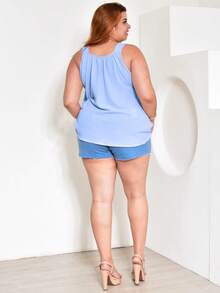 Plus Size Tank Top G1 To G5 Comfortable Summer Fashion With Bow Detail - 淺藍色 - 查看 5