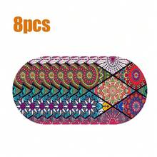 8pcs/6pcs/4pcs/1pc Bohemian Style Round Placemats - With Intricate Floral And Geometric Patterns - 15 Inch, Polyester Linen Printed Placemats, Machine Washable And Hand Washable, Ideal For Restaurant Decor, Party Table Setting, Tabletop Decoration, Vibrant Placemats, Durable Tableware