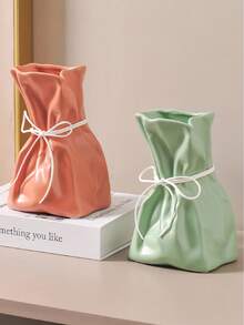 1个不对称造型现代艺术装饰花瓶，独特的纸袋花瓶，适用于家居、办公室、玄关、书架、客厅、桌面装饰 - 彩色 - 查看 6