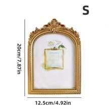 1pc Vintage European Style Gold Floral Arch Shaped Decorative Photo Frame, Resin Artistic Embossed Luxurious Frame With Glass Panel, Suitable For Wedding, Holiday Souvenirs, And Indoor/Outdoor Home Decor - Multicolor - View 3